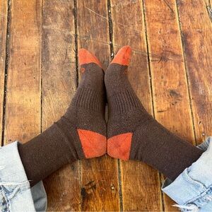 Men's Brown Crew Socks with Orange Accents